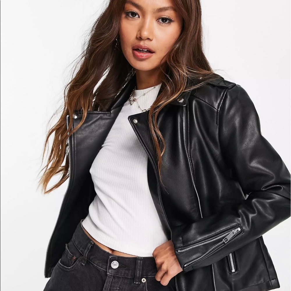 Mango Faux Leather Jacket in black